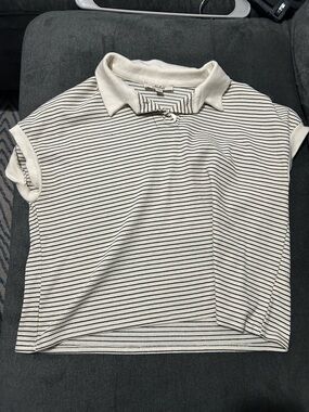 Striped Knit Polo Top in White and Black